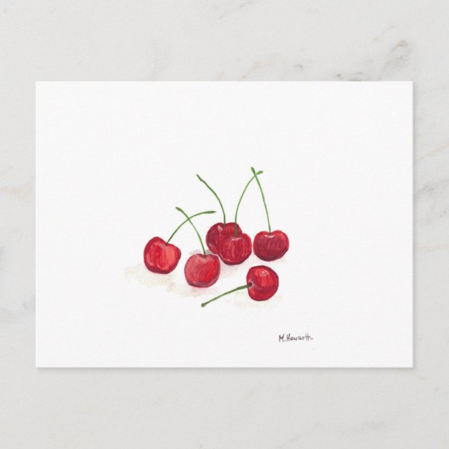 Red cherries fruit Watercolor Food Summer Rustic Postcard (Front)