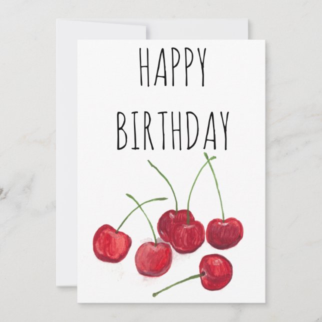 Red Cherries Fruit Watercolor Sweet Happy Birthday Invitation (Front)