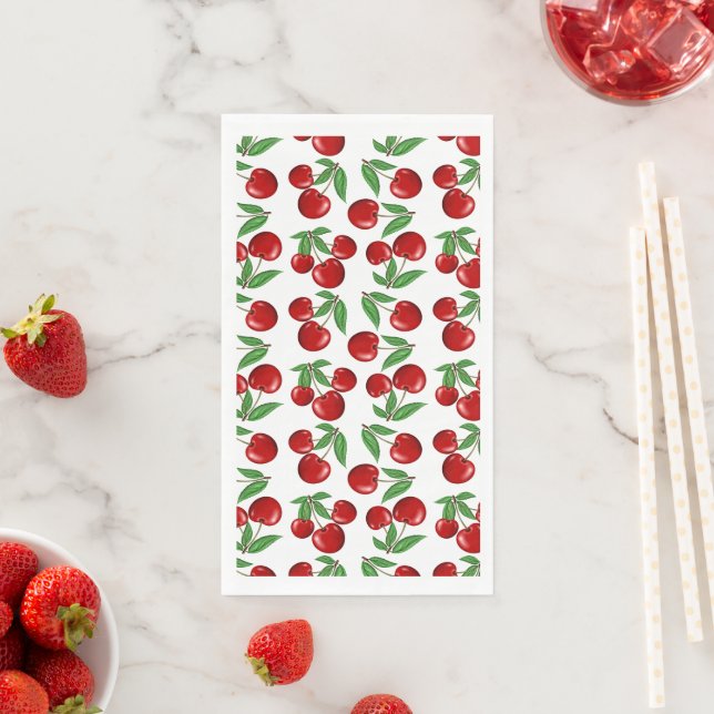 Red Cherries Fun Graphic Print Napkin (Insitu)