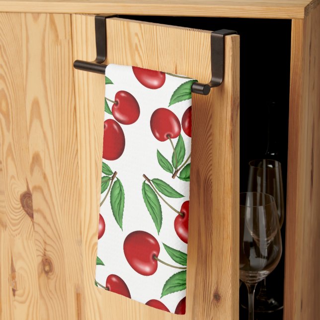 Red Cherries Graphic All Over Pattern Tea Towel (Thirds Fold)