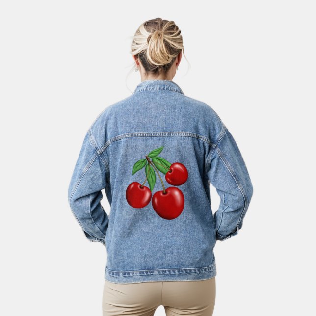 Red Cherries Graphic Design Denim Jacket (Model)