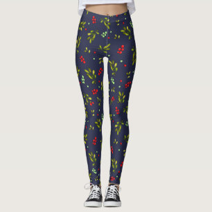 Red Cherries Green Leaves Modern Pattern Leggings