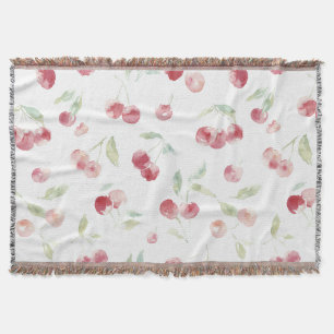 Red Cherries Green Leaves Throw Blanket