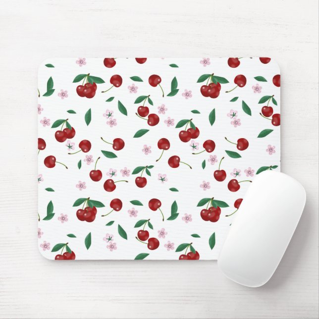 Red Cherries Greenery & Blossoms  Mouse Mat (With Mouse)