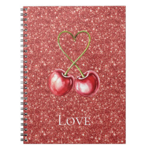 Red Cherries Heart Love Glitter Notebook