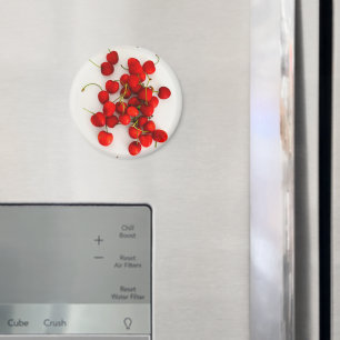 Red Cherries in Natural Light Lay on White Magnet
