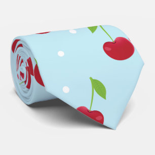 Red Cherries on Baby Blue Polka Dots Tie