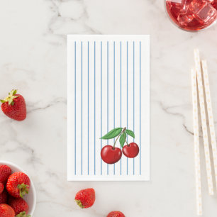 Red Cherries on Blue Stripes Fun Retro Design Napkin