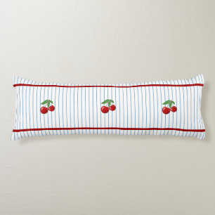 Red Cherries on Blue Stripes Pattern Body Cushion