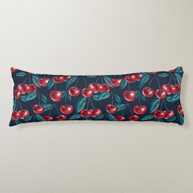 Red cherries on dark blue body cushion (Front)