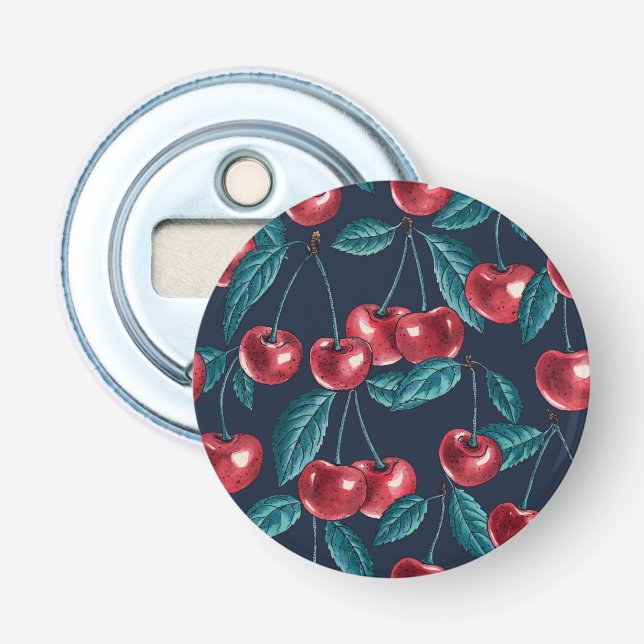 Red cherries on dark blue bottle opener (Front)