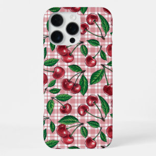 Red cherries on pink gingham iPhone 16 pro max case