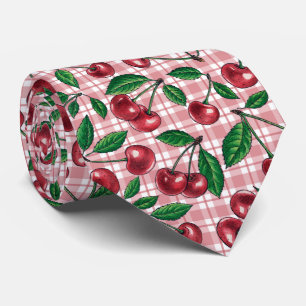 Red cherries on pink gingham tie