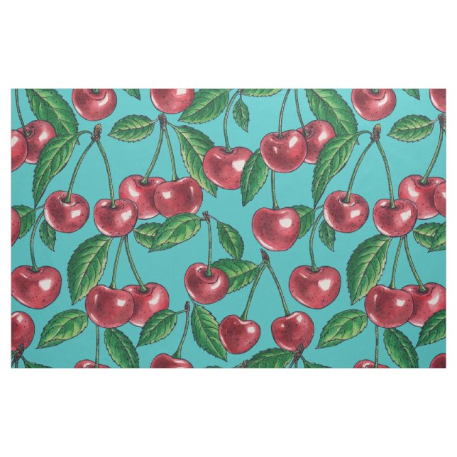 Red cherries on turquoise fabric (Fat Quarter)