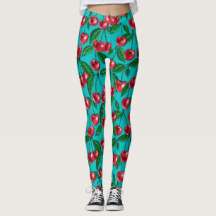 Red cherries on turquoise leggings