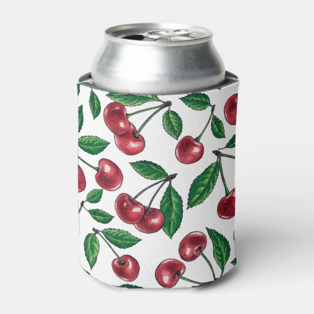 Red cherries on white can cooler (Can Front)