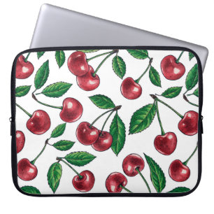 Red cherries on white laptop sleeve