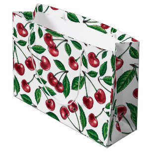 Red cherries on white large gift bag