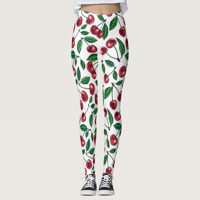Red cherries on white leggings (Front)