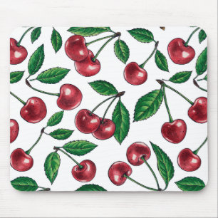 Red cherries on white mouse mat