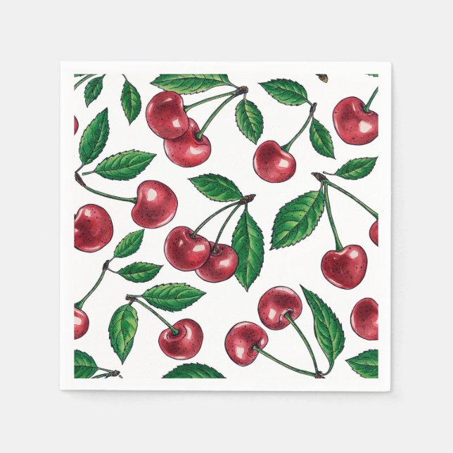 Red cherries on white napkin (Front)