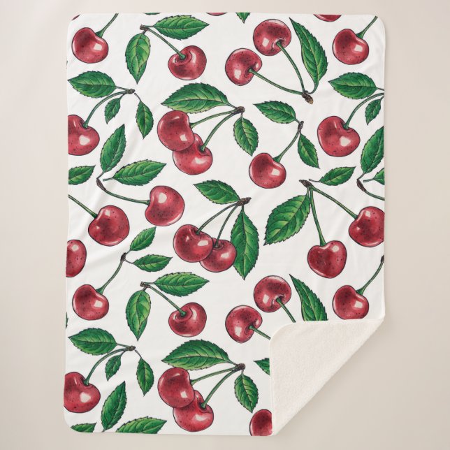 Red cherries on white sherpa blanket (Front)