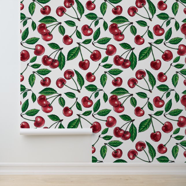 Red cherries on white wallpaper (Application)