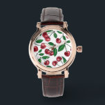 Red cherries on white watch<br><div class="desc">Hand painted cherry fruit,  watercolor and ink pattern</div>