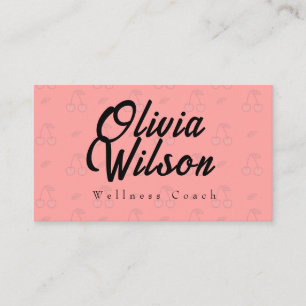 Red Cherries Pattern Background Yoga Coach Business Card