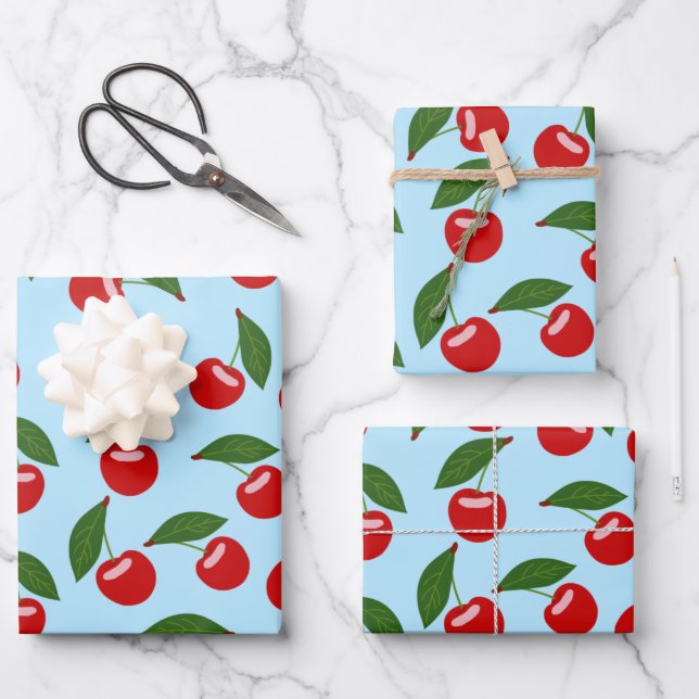 Red Cherries Pattern Wrapping Paper Sheet (Front)