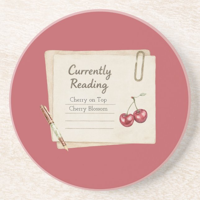 Red Cherries Pen Books List  Coaster (Front)