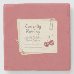 Red Cherries Pen Books List Stone Coaster
