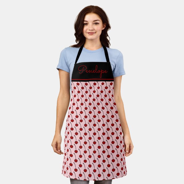 Red Cherries Personalised Apron (Worn)