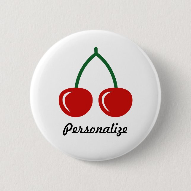 Red cherries pin button | personalised badge (Front)