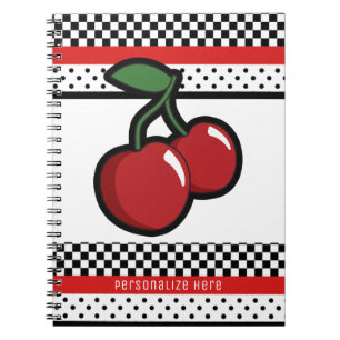 Red Cherries Red Black & White Retro Custom Notebook