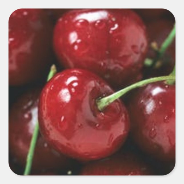RED CHERRIES, SQUARE STICKERS (Front)