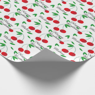 Red Cherries Summer Personalise Name Birthday Wrapping Paper