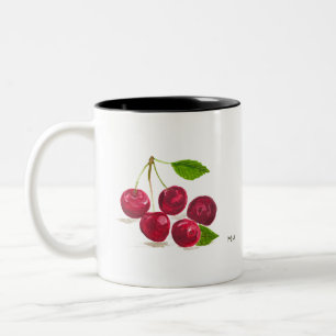 Red cherries watercolor fruits vegan foodie food Two-Tone coffee mug