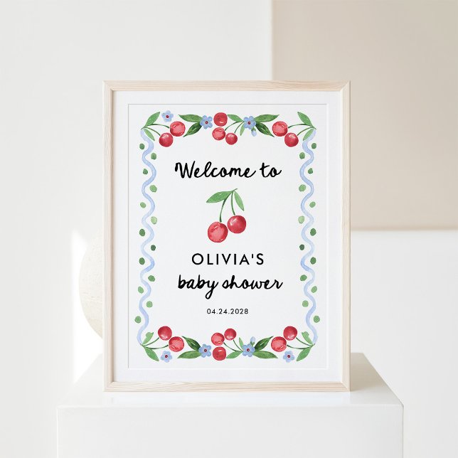 Red Cherries | Whimsical Retro Baby Shower Welcome Poster (Creator Uploaded)