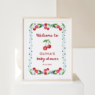 Red Cherries Whimsical Retro Baby Shower Welcome Poster