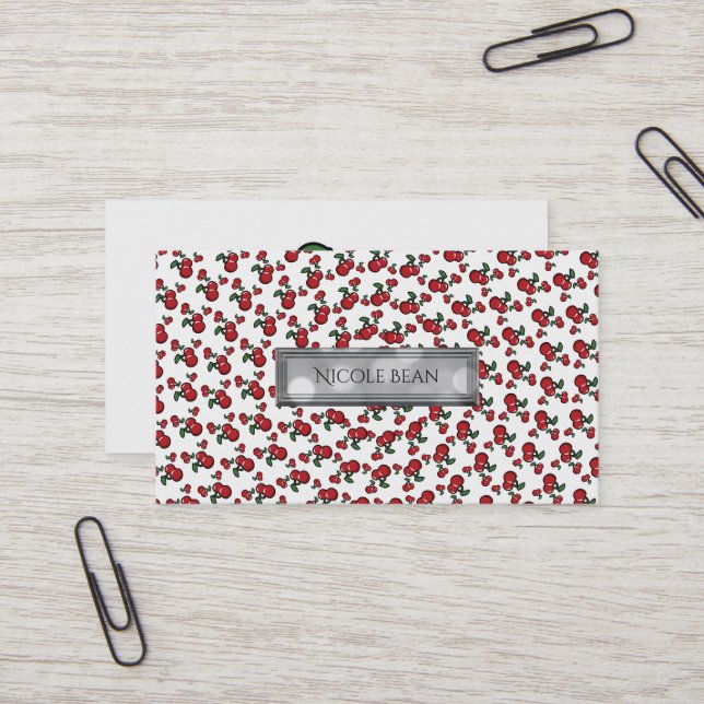 Red Cherries White (Any Colour) Fruity Personalise Business Card (Front/Back In Situ)