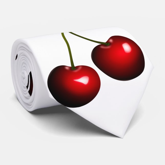Red Cherries White Neck Tie or Choose Colour (Rolled)