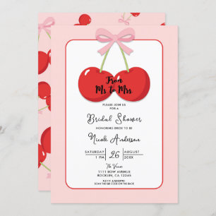 Red Cherries with Pink Bow Coquette Bridal Shower Invitation