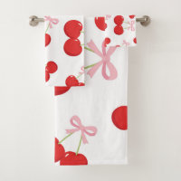 Red Cherries with Pink Bow Coquette Cottage Chic