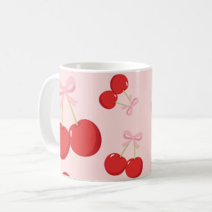 Red Cherries with Pink Bow Coquette Cottage Chic Coffee Mug