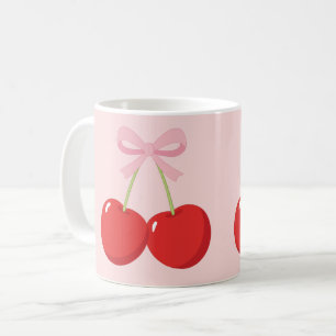 Red Cherries with Pink Bow Coquette Cottage Chic Coffee Mug