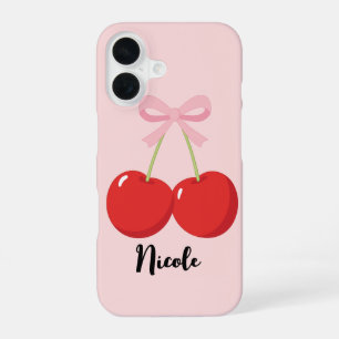 Red Cherries with Pink Bow Coquette Cottage Chic iPhone 16 Case