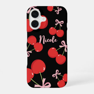Red Cherries with Pink Bow Coquette Cottage Chic iPhone 16 Case