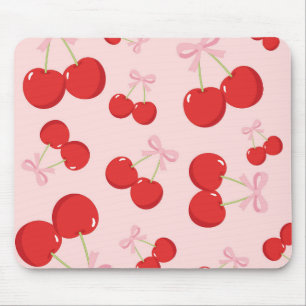 Red Cherries With Pink Bow Coquette Cottage Chic Mouse Mat