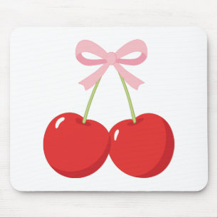 Red Cherries with Pink Bow Coquette Cottage Chic Mouse Mat